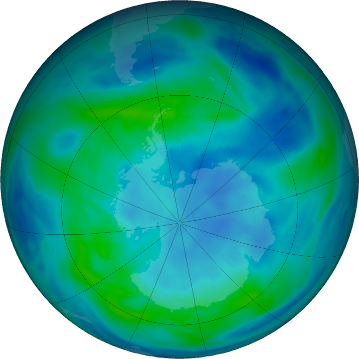 Antarctic ozone map for 14 April 2022